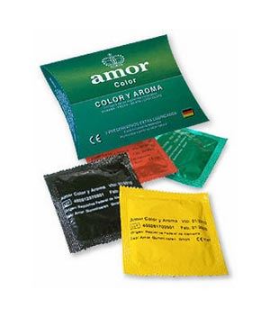 Preservativos AMOR Fruit con color y aroma – banana, frutilla y menta – pack x3